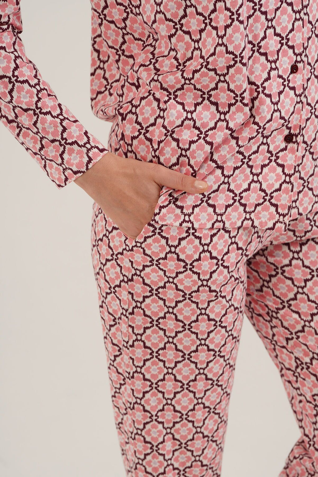 Arnetta Kadın Flowers Desenli Pembe Gömlek Pijama Takımı AR3761-S-V1
