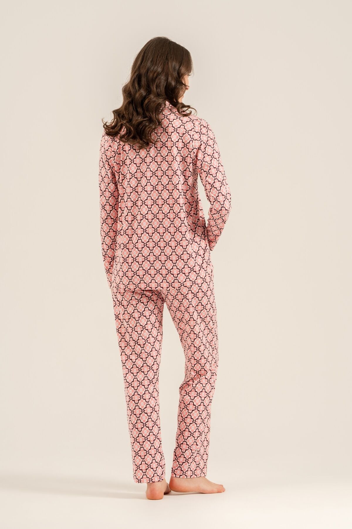 Arnetta Kadın Flowers Desenli Pembe Gömlek Pijama Takımı AR3761-S-V1