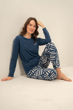 Arnetta Kadın Good Things Are Coming Lacivert Uzun Kol Pijama Takım AR3765-S-V1