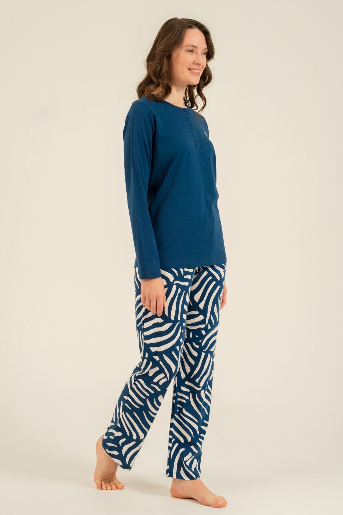 Arnetta Kadın Good Things Are Coming Lacivert Uzun Kol Pijama Takım AR3765-S-V1