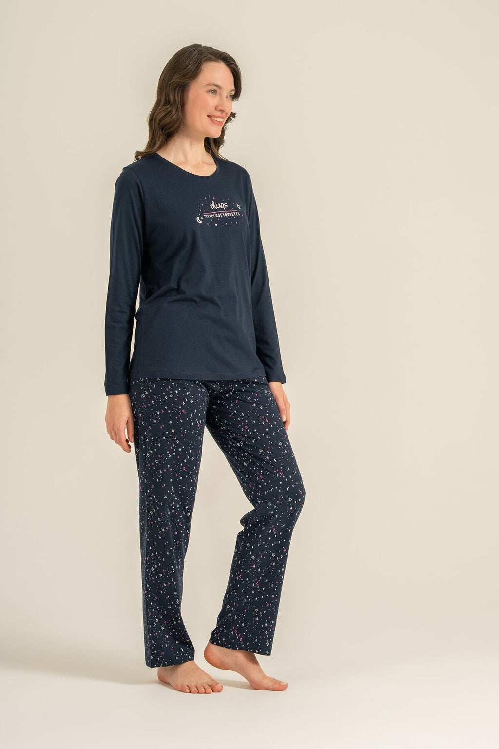 Arnetta Kadın Just Close Your Eyes Lacivert Uzun Kol Pijama Takım AR3774-S-V2