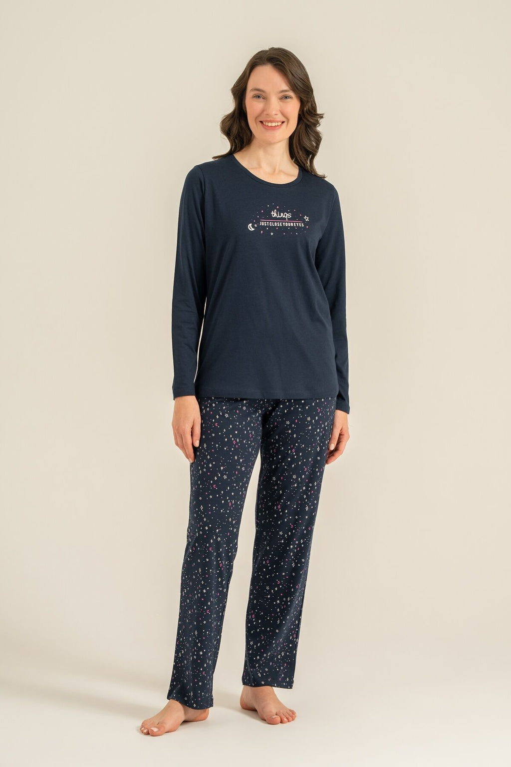 Arnetta Kadın Just Close Your Eyes Lacivert Uzun Kol Pijama Takım AR3774-S-V2