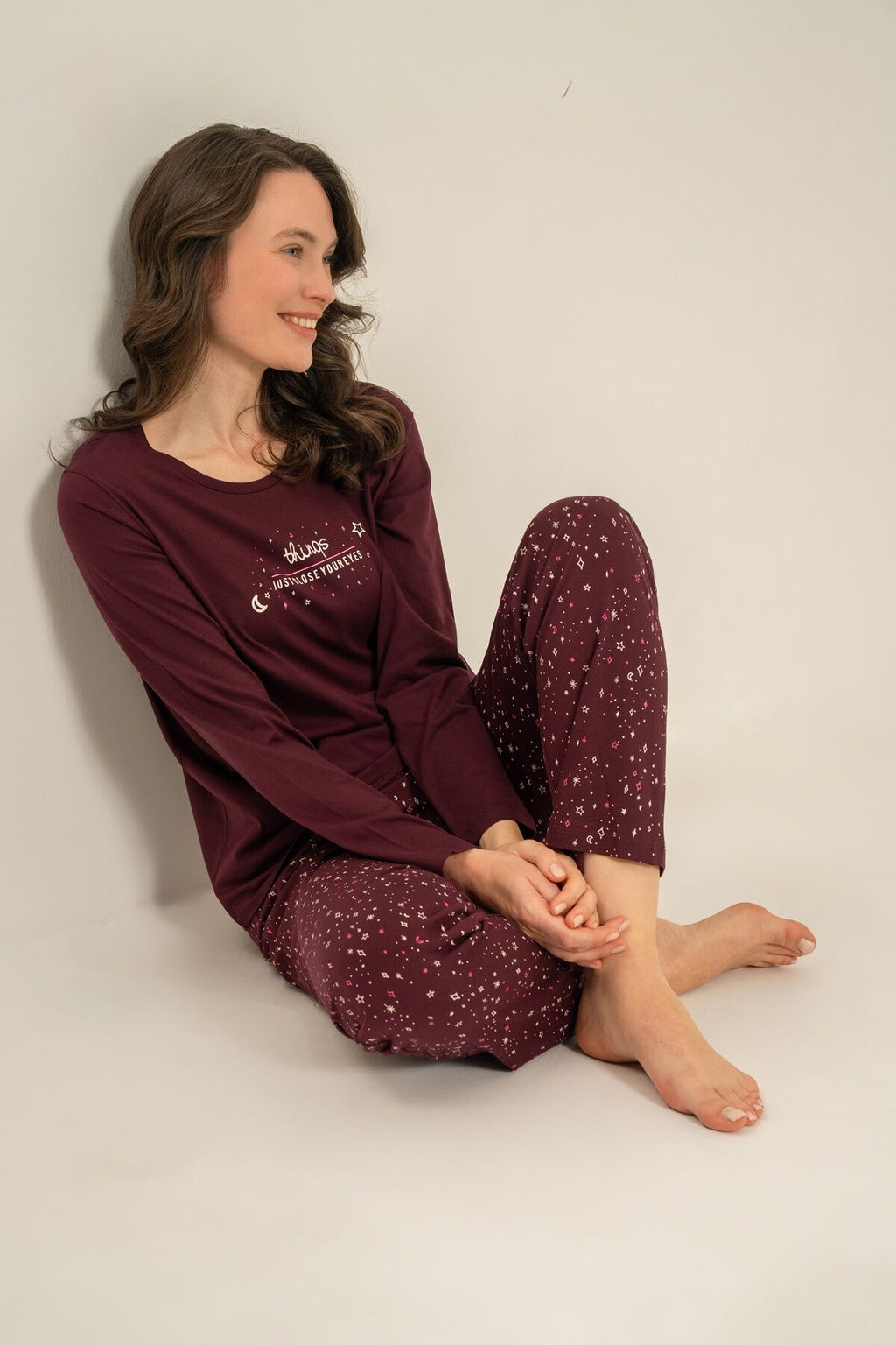 Arnetta Kadın Just Close Your Eyes Mor Uzun Kol Pijama Takım AR3774-S-V1
