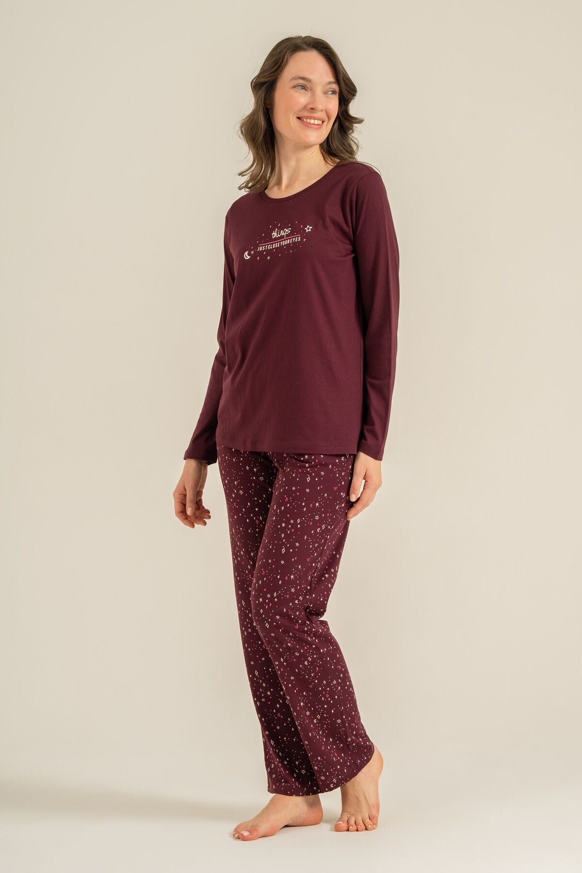 Arnetta Kadın Just Close Your Eyes Mor Uzun Kol Pijama Takım AR3774-S-V1