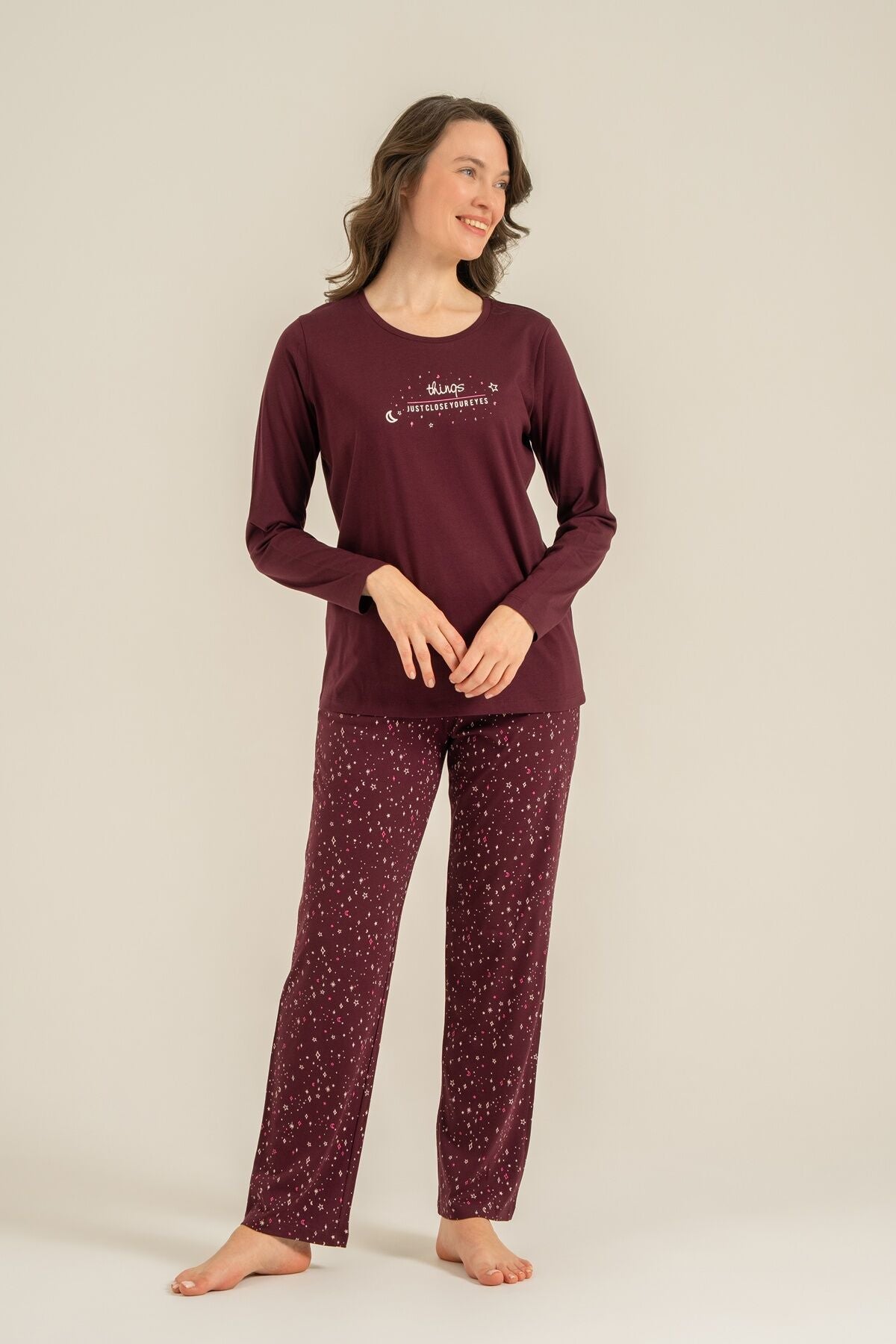 Arnetta Kadın Just Close Your Eyes Mor Uzun Kol Pijama Takım AR3774-S-V1
