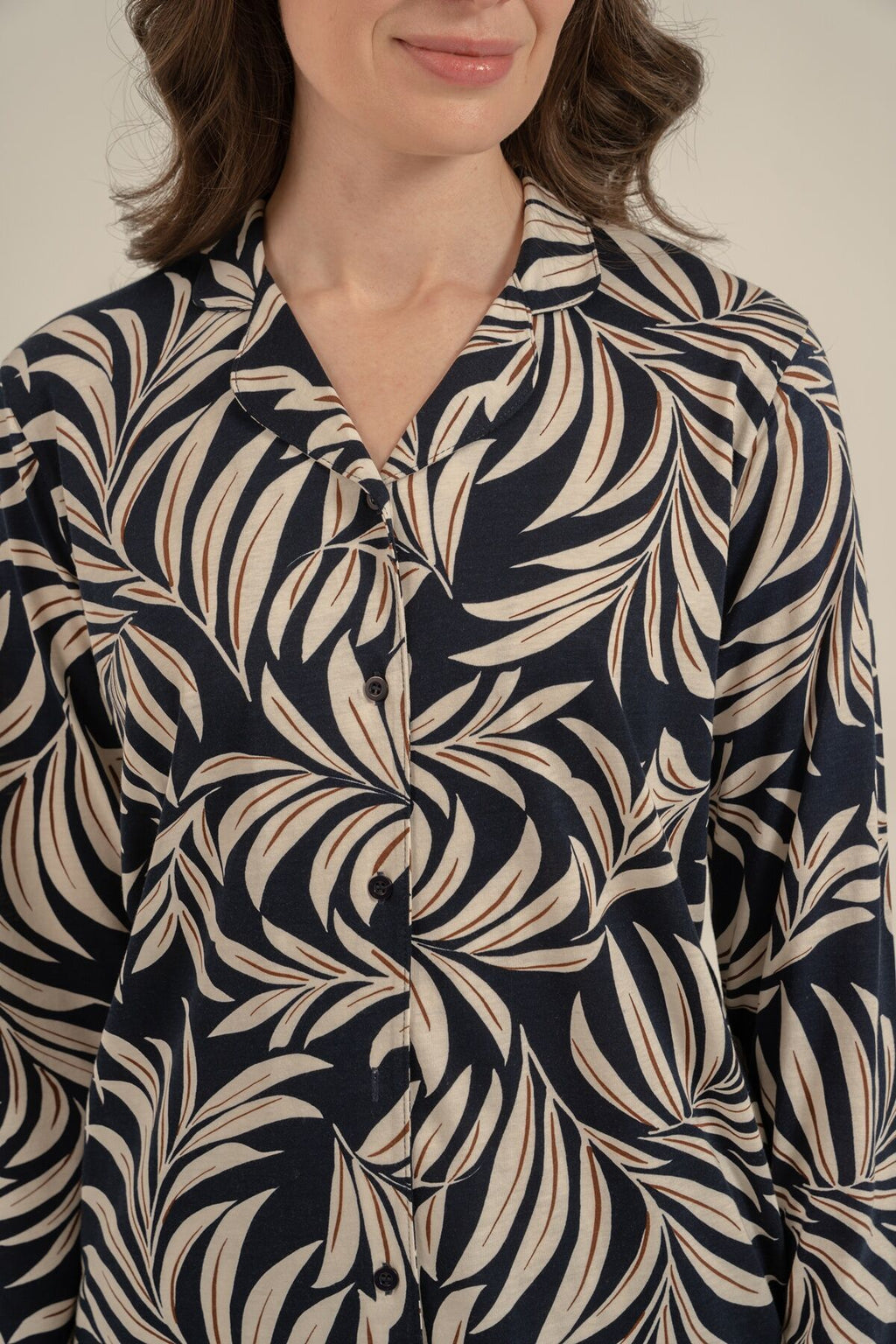 Arnetta Kadın Lacivert Çiçek Desenli Gömlek Pijama Takımı AR3739-S-V1