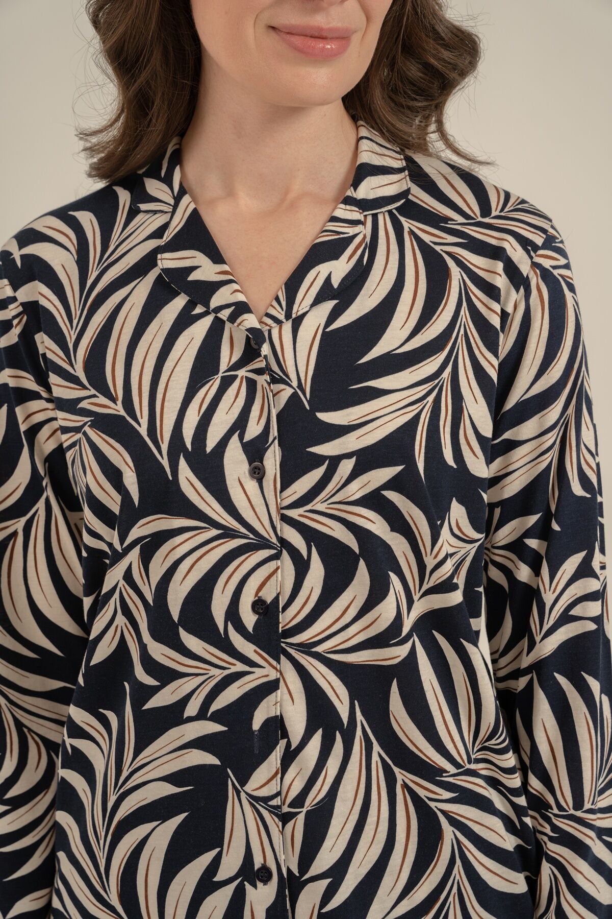 Arnetta Kadın Lacivert Çiçek Desenli Gömlek Pijama Takımı AR3739-S-V1