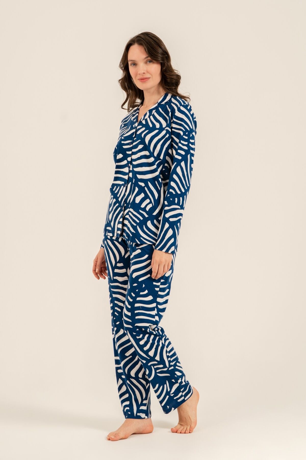 Arnetta Kadın Lacivert Desenli Gömlek Pijama Takımı AR3766-S-V1