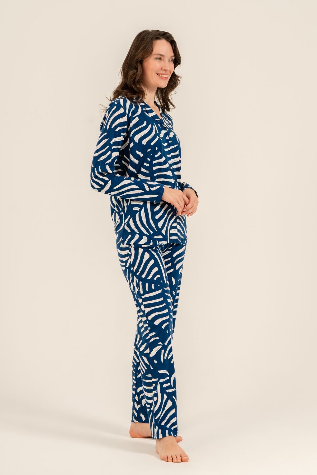 Arnetta Kadın Lacivert Desenli Gömlek Pijama Takımı AR3766-S-V1