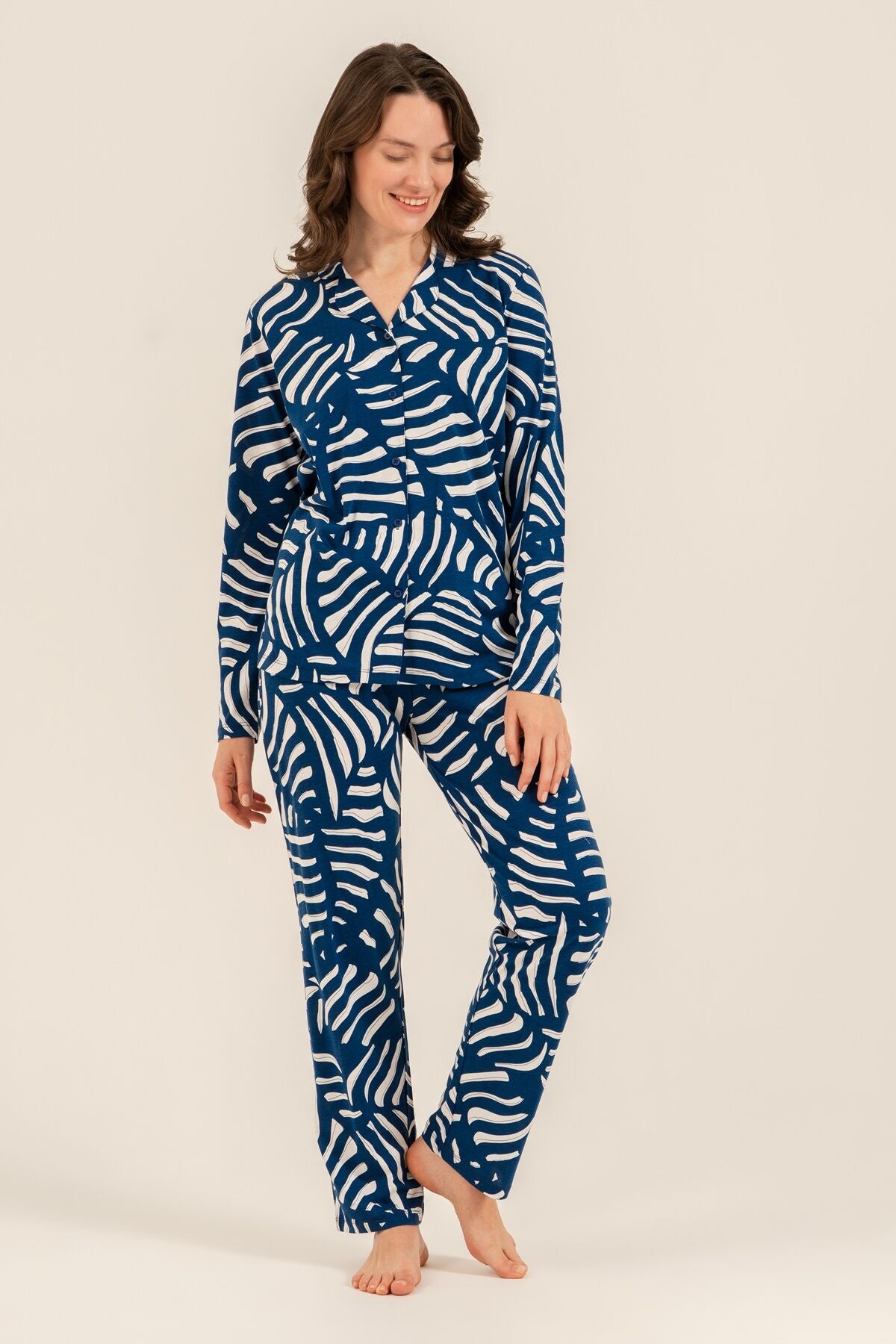 Arnetta Kadın Lacivert Desenli Gömlek Pijama Takımı AR3766-S-V1