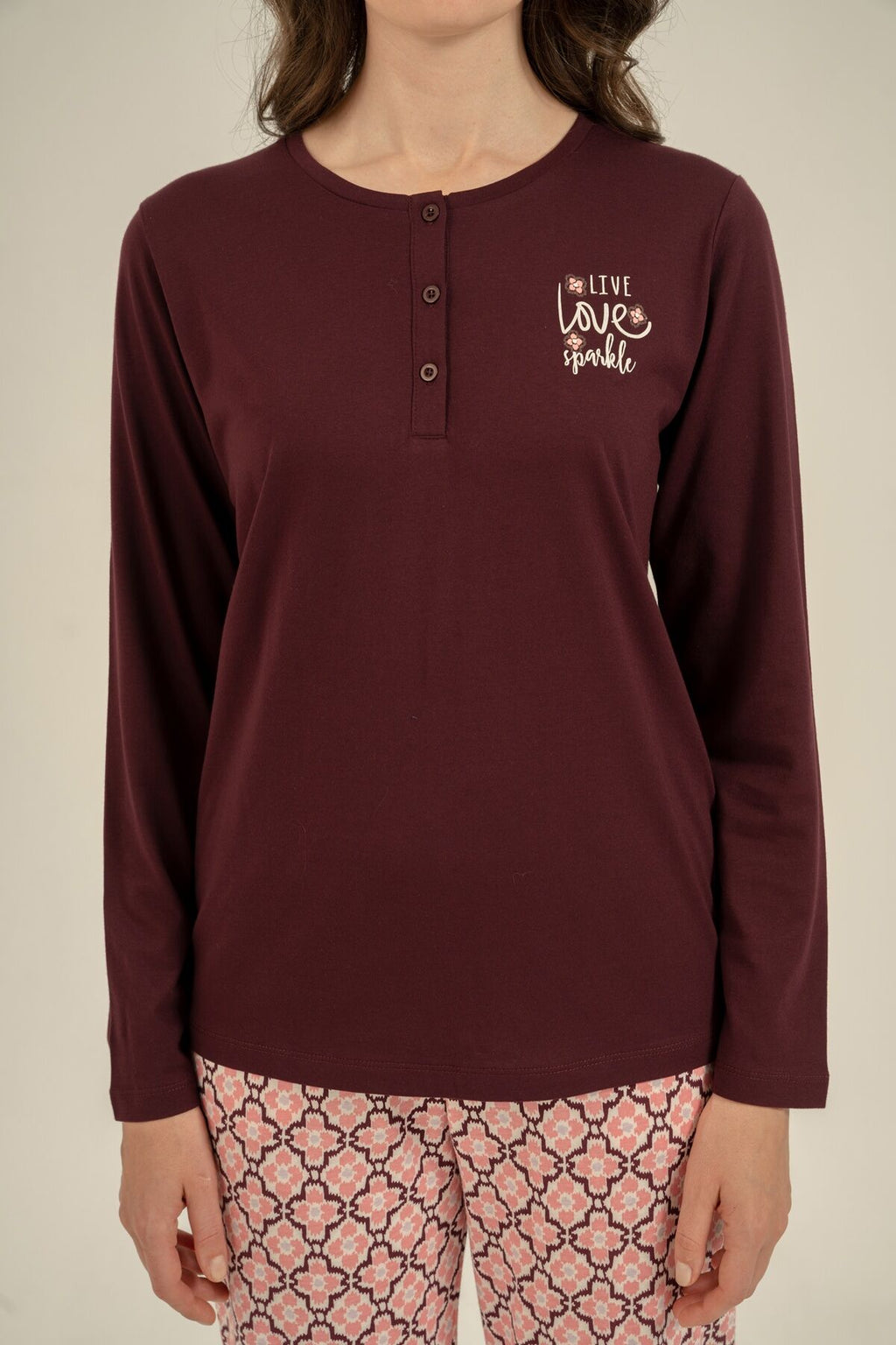Arnetta Kadın Live Love Sparkle Mor Uzun Kol Pijama Takım AR3760-S-V1