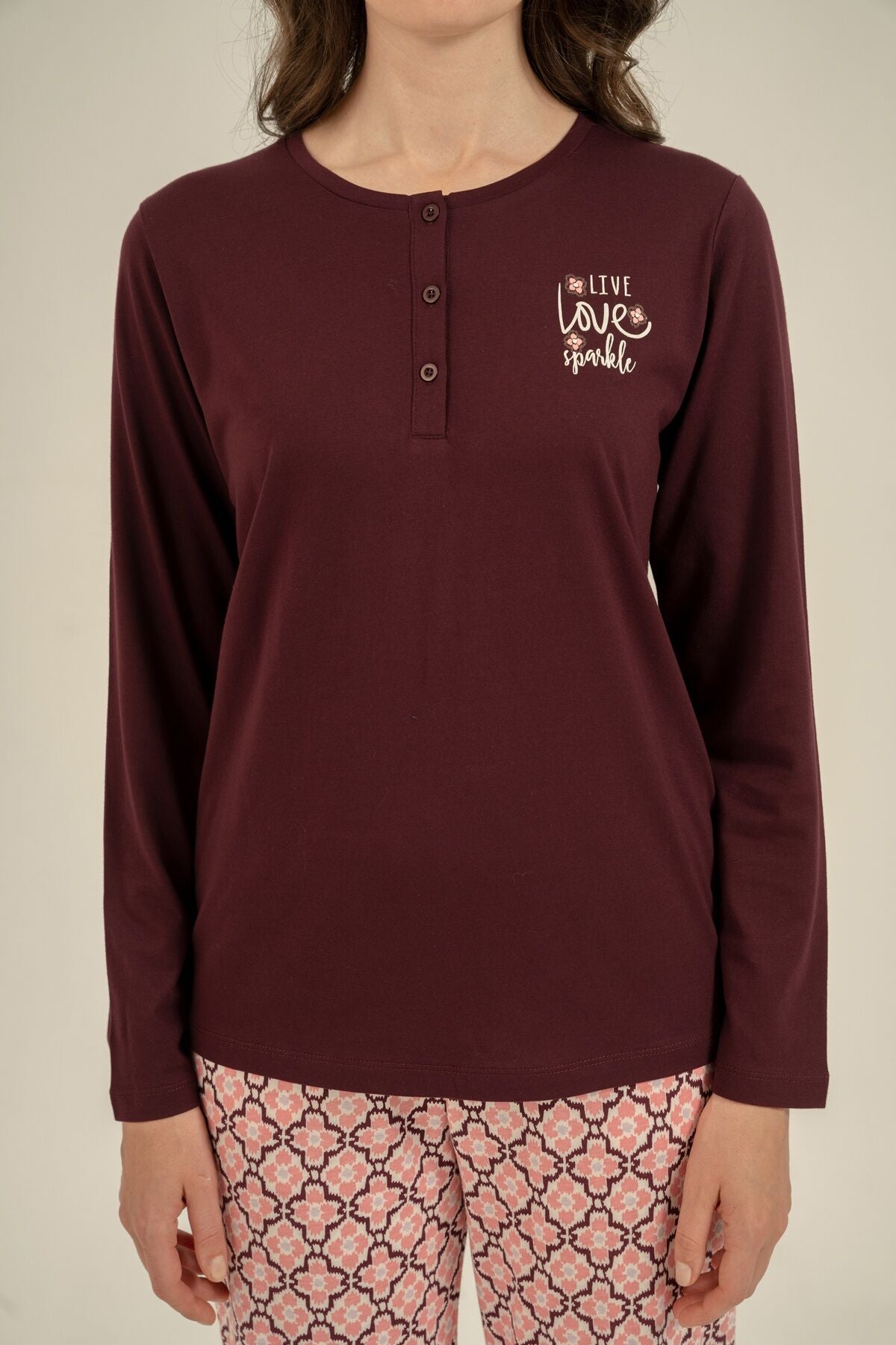 Arnetta Kadın Live Love Sparkle Mor Uzun Kol Pijama Takım AR3760-S-V1
