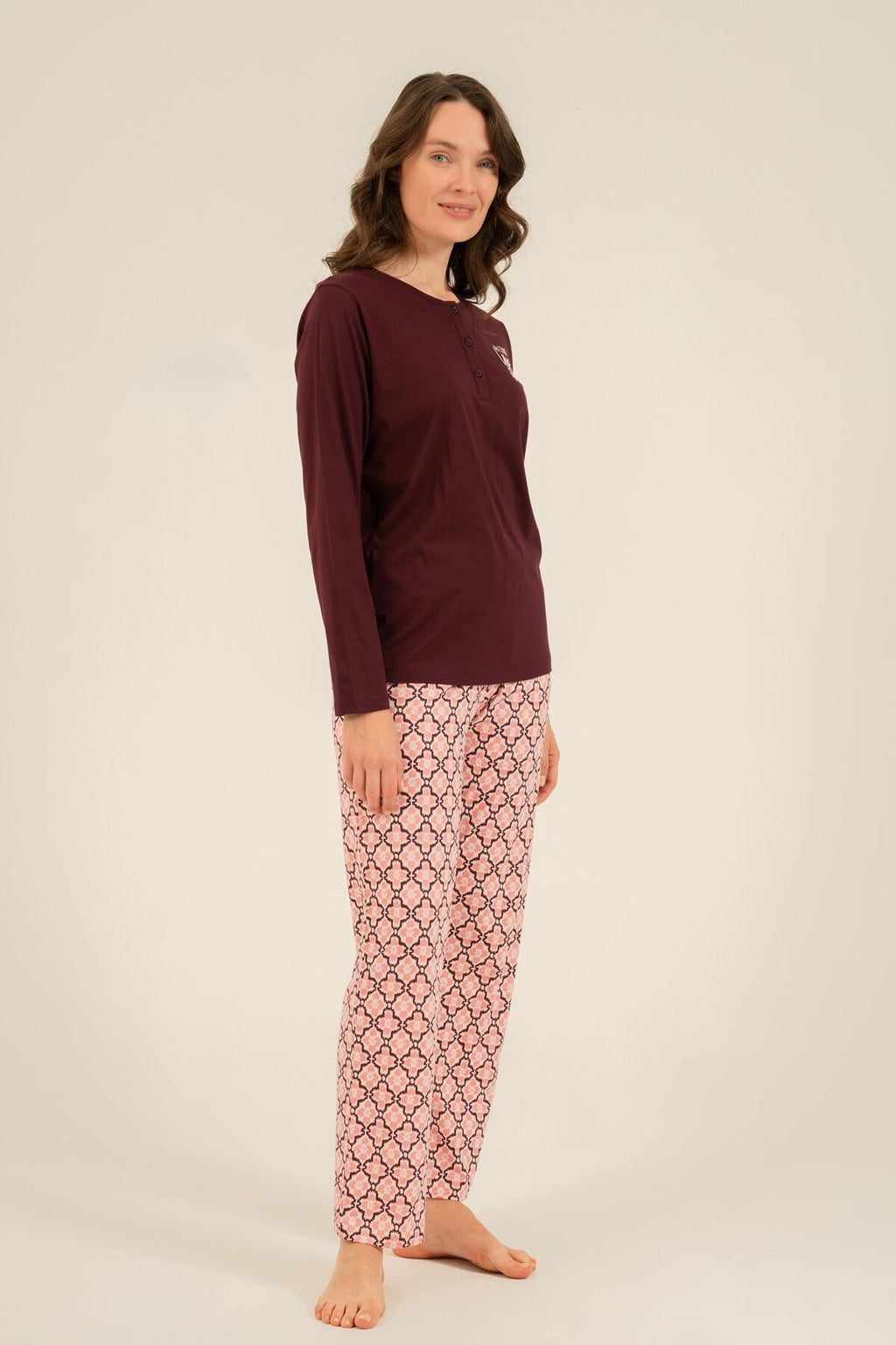Arnetta Kadın Live Love Sparkle Mor Uzun Kol Pijama Takım AR3760-S-V1