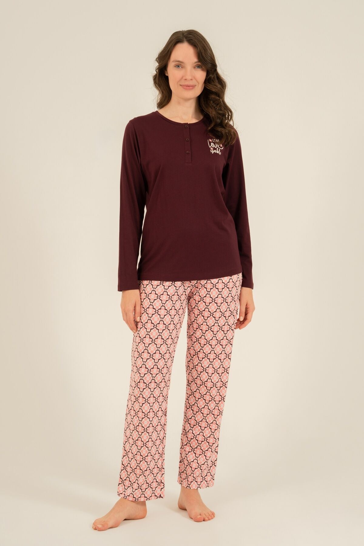 Arnetta Kadın Live Love Sparkle Mor Uzun Kol Pijama Takım AR3760-S-V1 Ürün ikincil görseli
