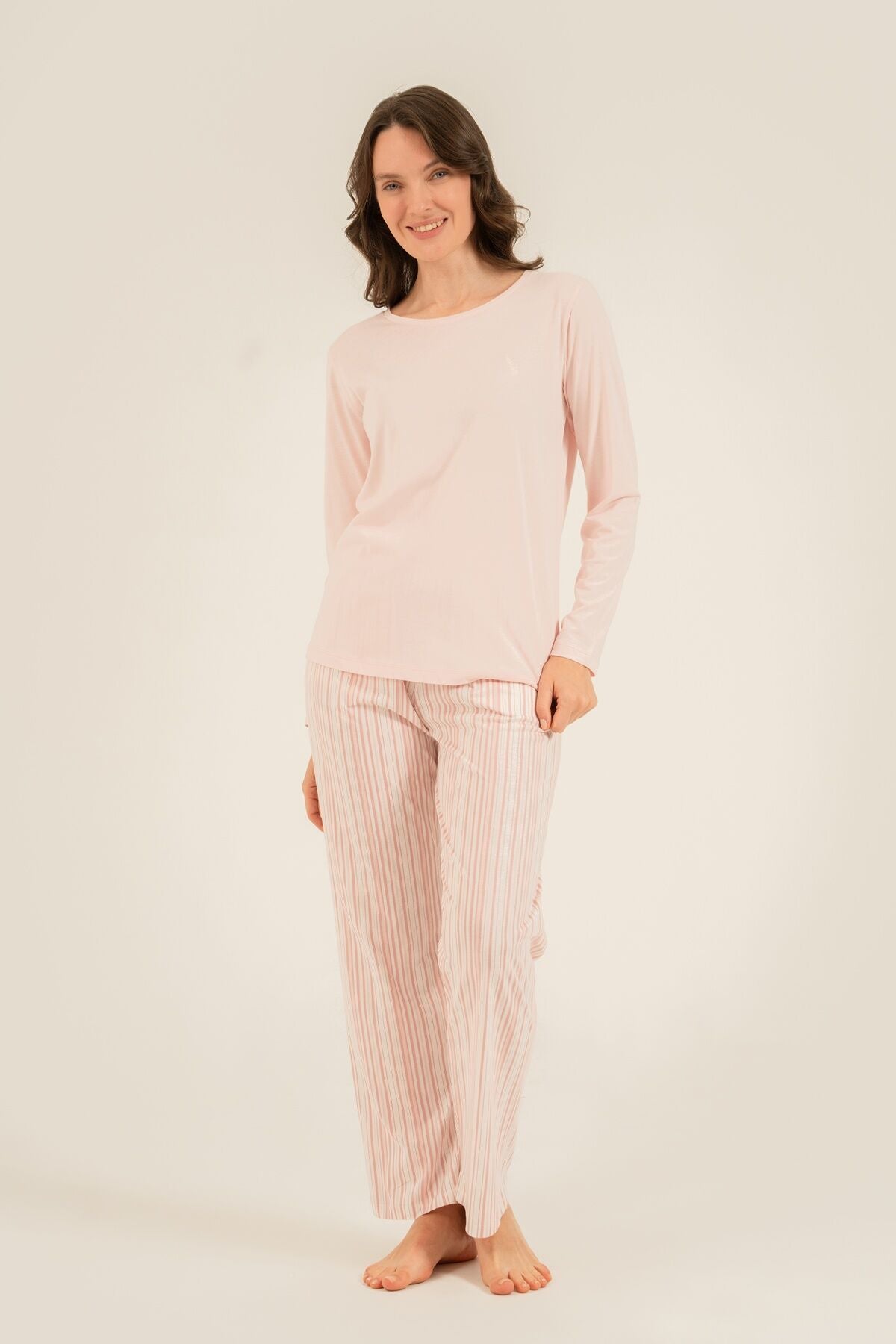 Arnetta Kadın Pembe Uzun Kol Pijama Takım AR3753-S-V1