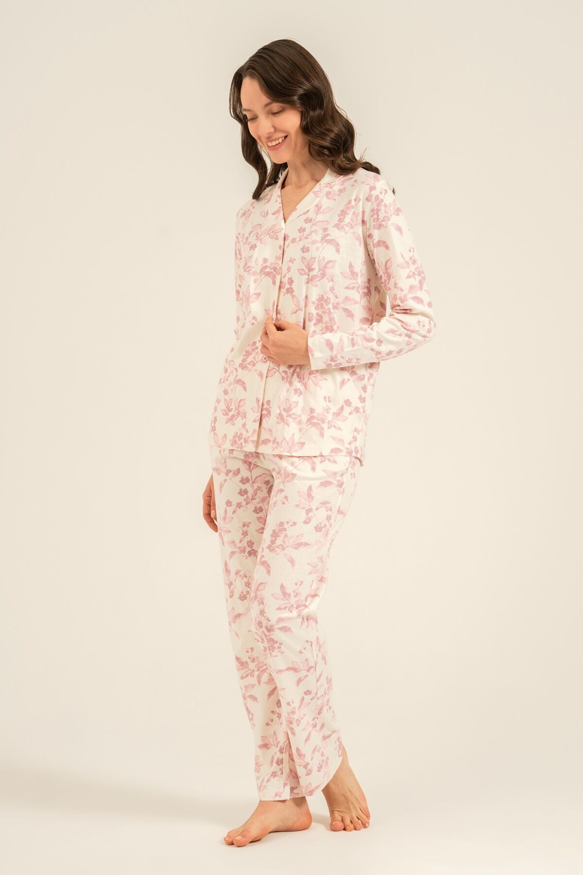 Arnetta Kadın Roses Krem Gömlek Pijama Takımı AR3745-S-V1
