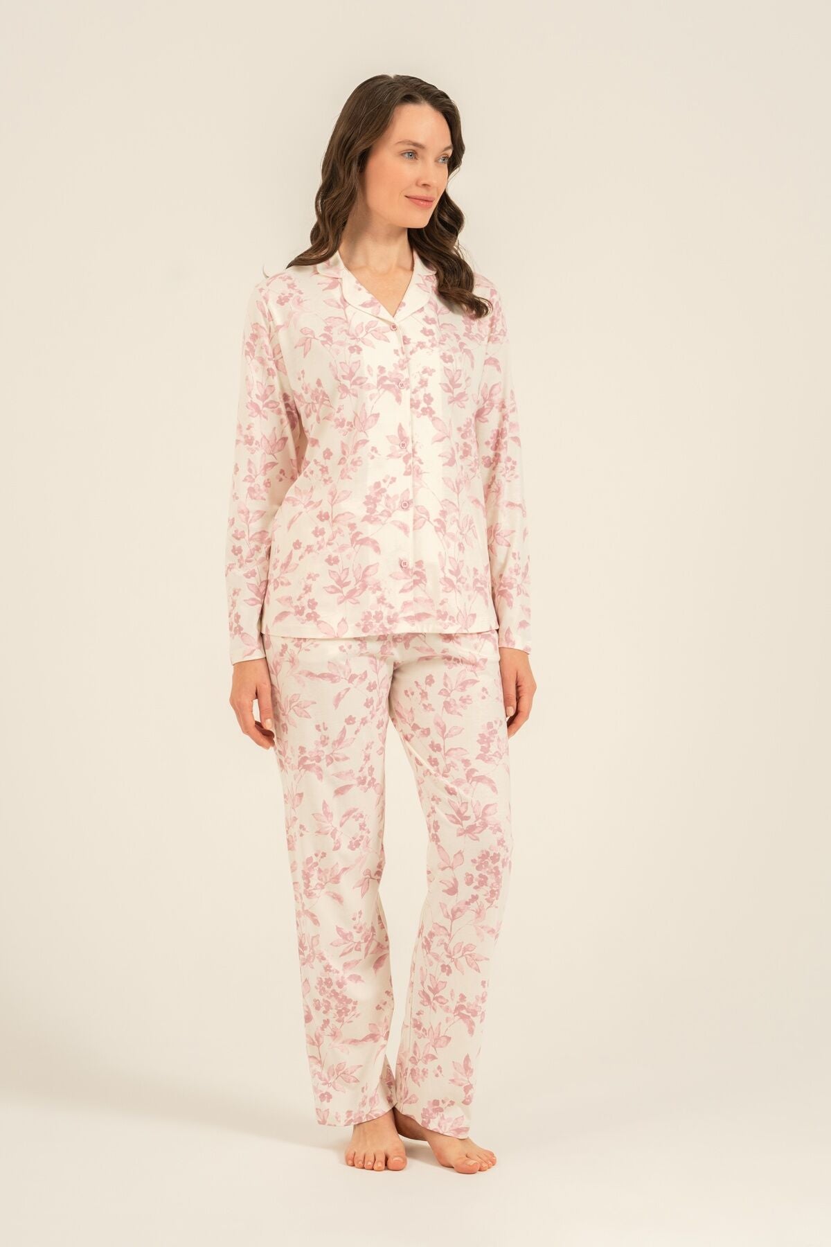 Arnetta Kadın Roses Krem Gömlek Pijama Takımı AR3745-S-V1