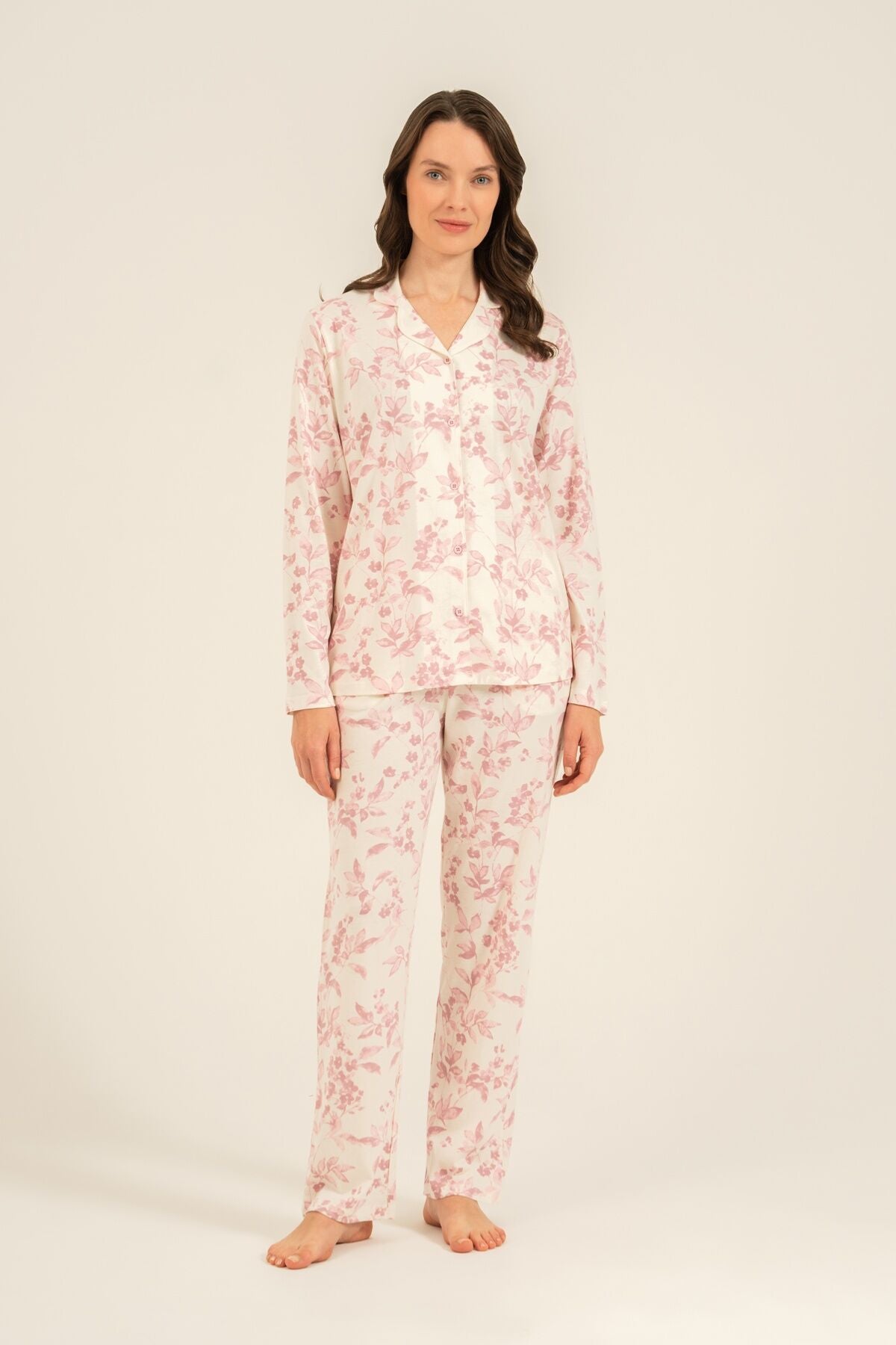 Arnetta Kadın Roses Krem Gömlek Pijama Takımı AR3745-S-V1