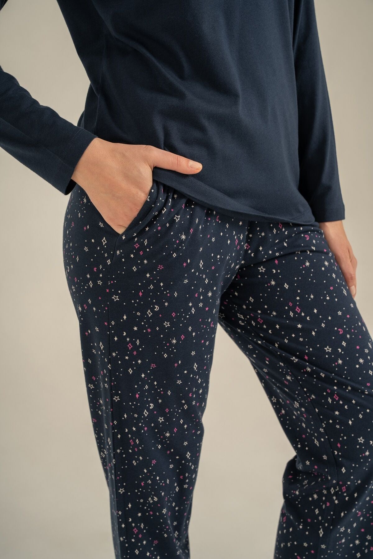 Arnetta Kadın Shine Bright Little Star Lacivert Uzun Kol Pijama Takım AR3775-S-V2