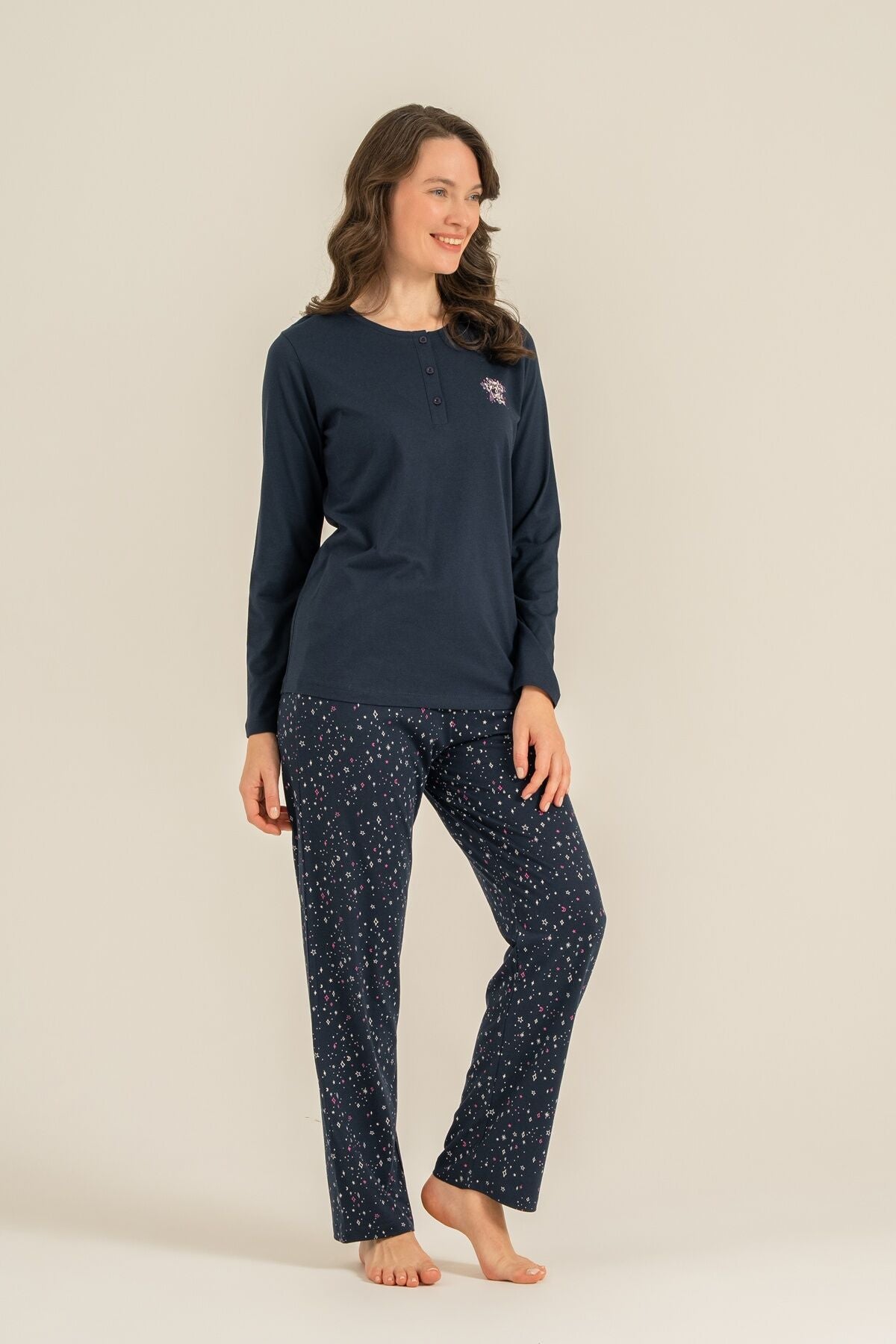 Arnetta Kadın Shine Bright Little Star Lacivert Uzun Kol Pijama Takım AR3775-S-V2