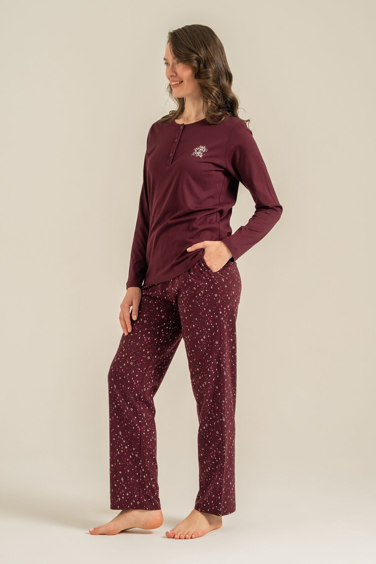 Arnetta Kadın Shine Bright Little Star Mor Uzun Kol Pijama Takım AR3775-S-V1