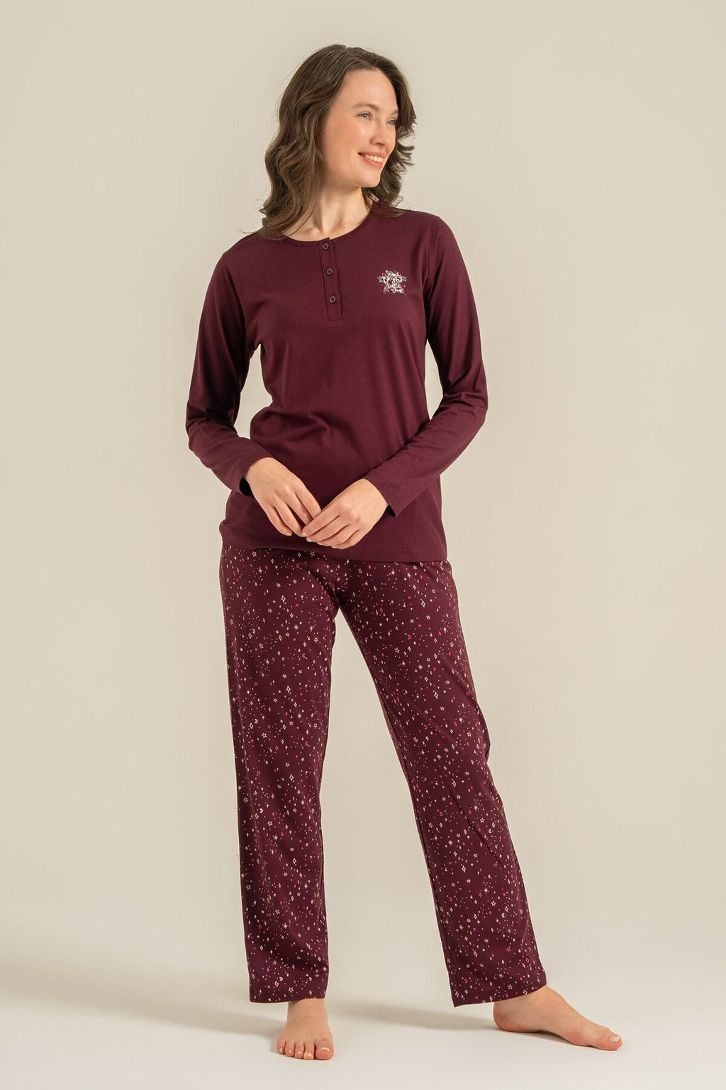 Arnetta Kadın Shine Bright Little Star Mor Uzun Kol Pijama Takım AR3775-S-V1