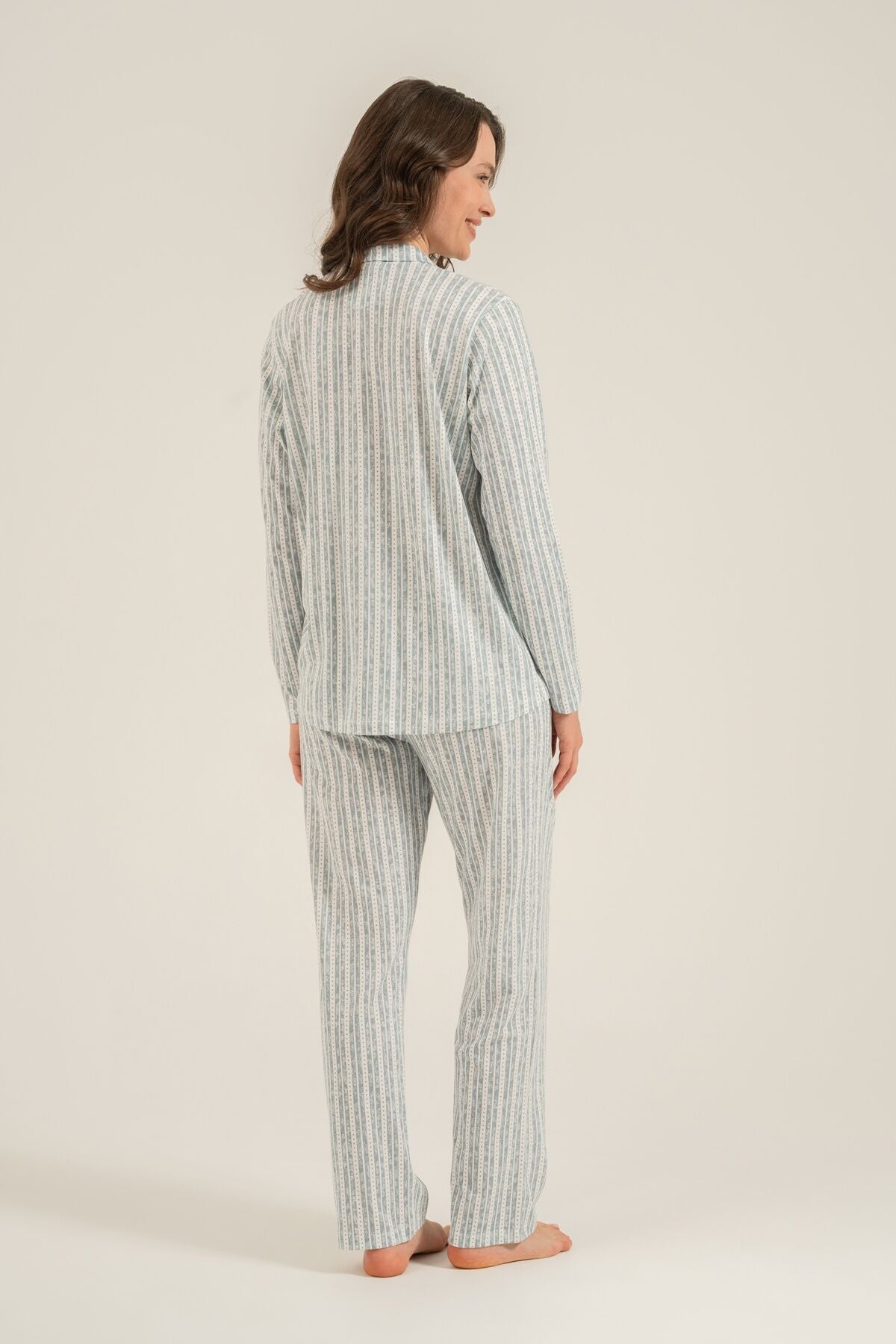 Arnetta Kadın Yeşil Çizgili Gömlek Pijama Takımı AR3780-S-V1