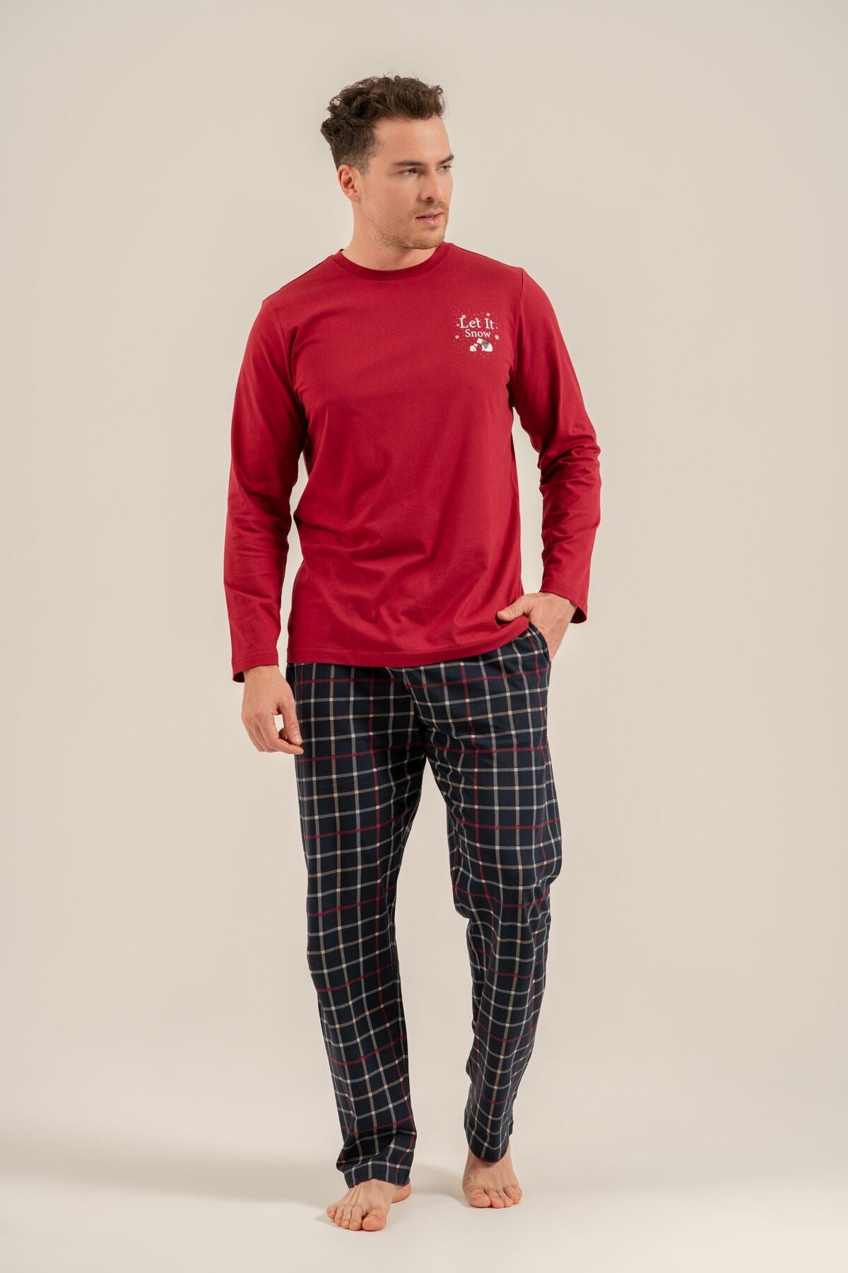 Arnetta Let It Snow Baba Oğul Bordo Uzun Kol Pijama Takımı AR3820-A-V1