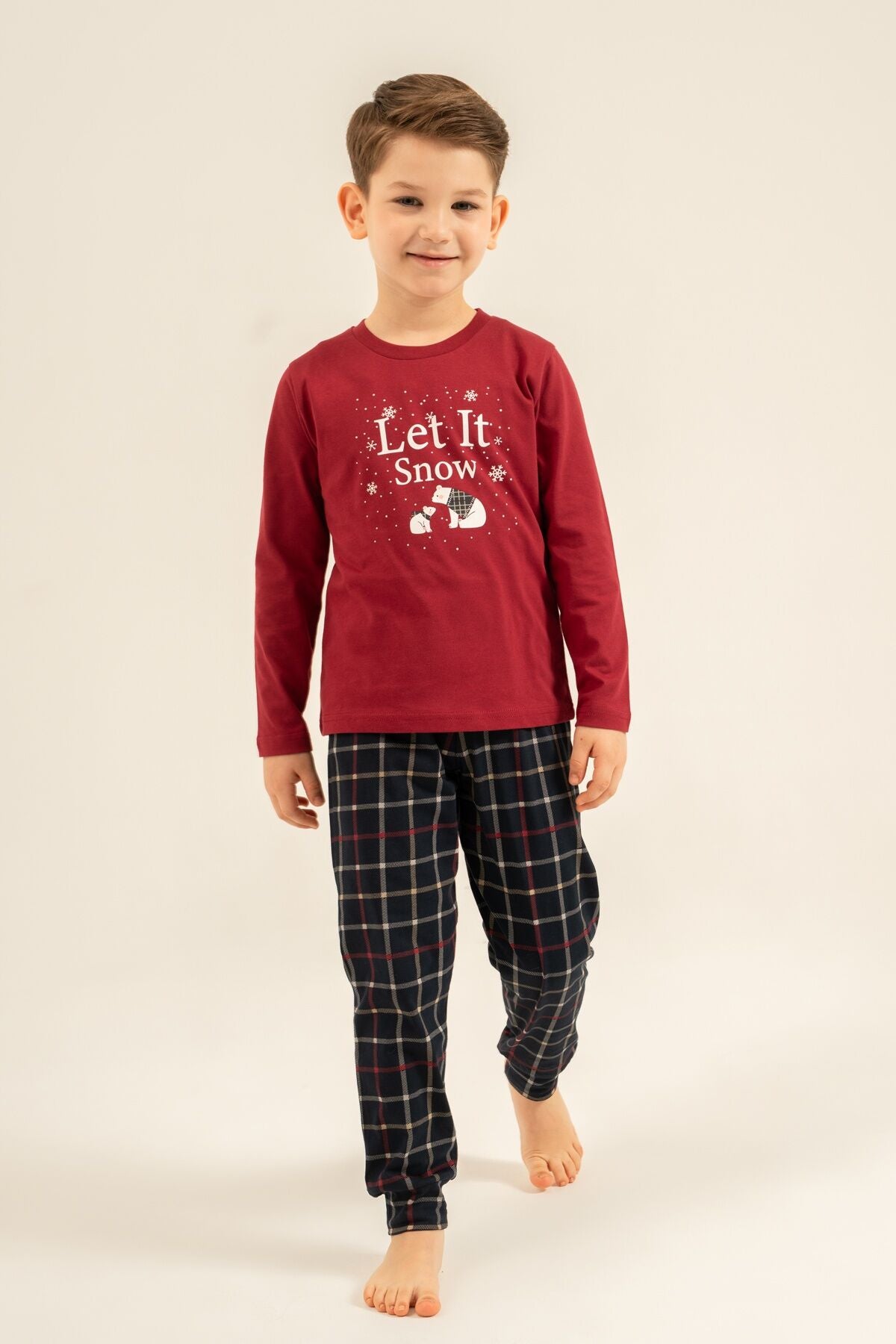 Arnetta Let It Snow Baba Oğul Bordo Uzun Kol Pijama Takımı AR3820-A-V1