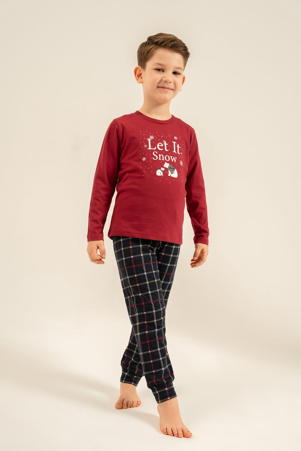 Arnetta Let It Snow Baba Oğul Bordo Uzun Kol Pijama Takımı AR3820-A-V1