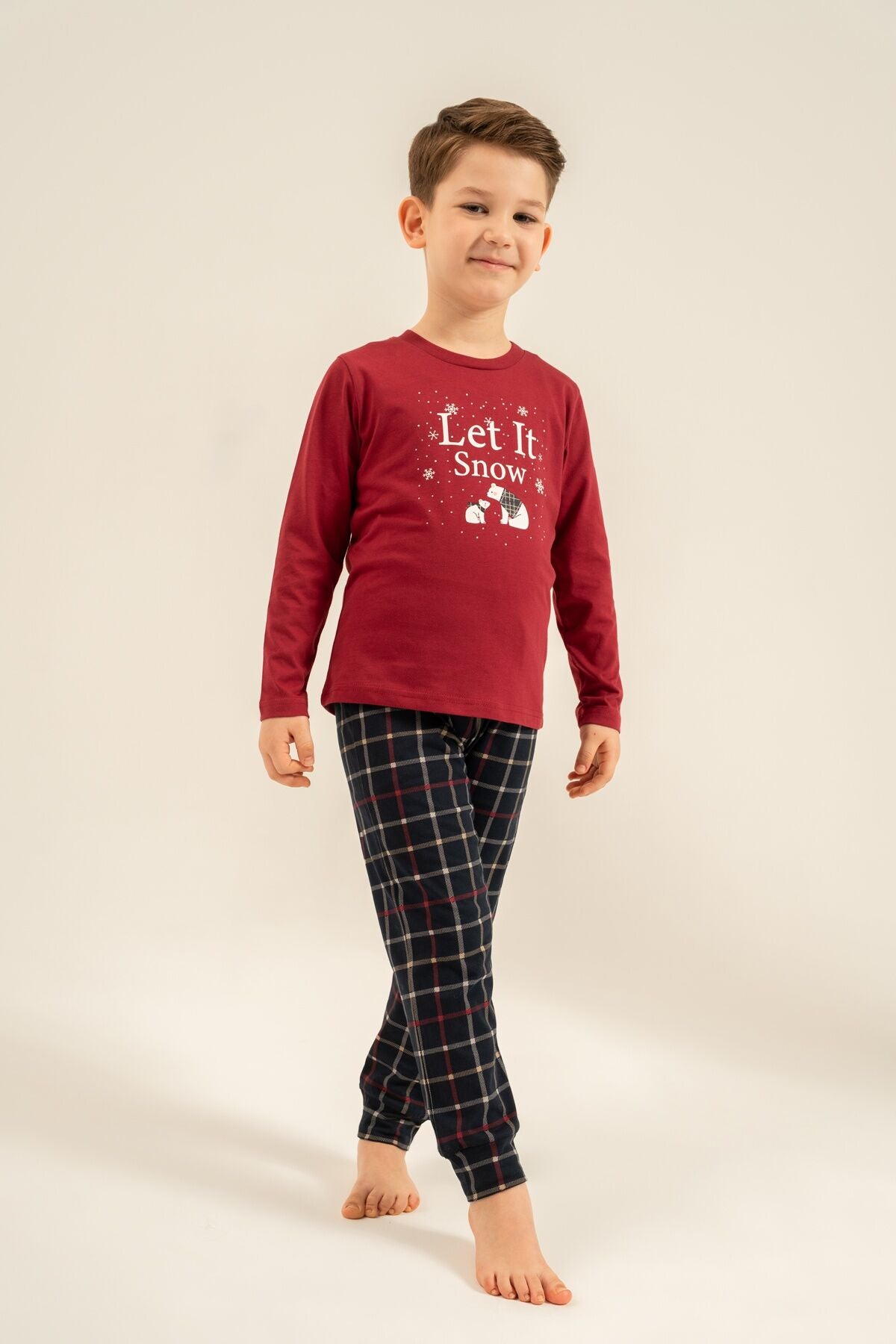 Arnetta Let It Snow Baba Oğul Bordo Uzun Kol Pijama Takımı AR3820-A-V1