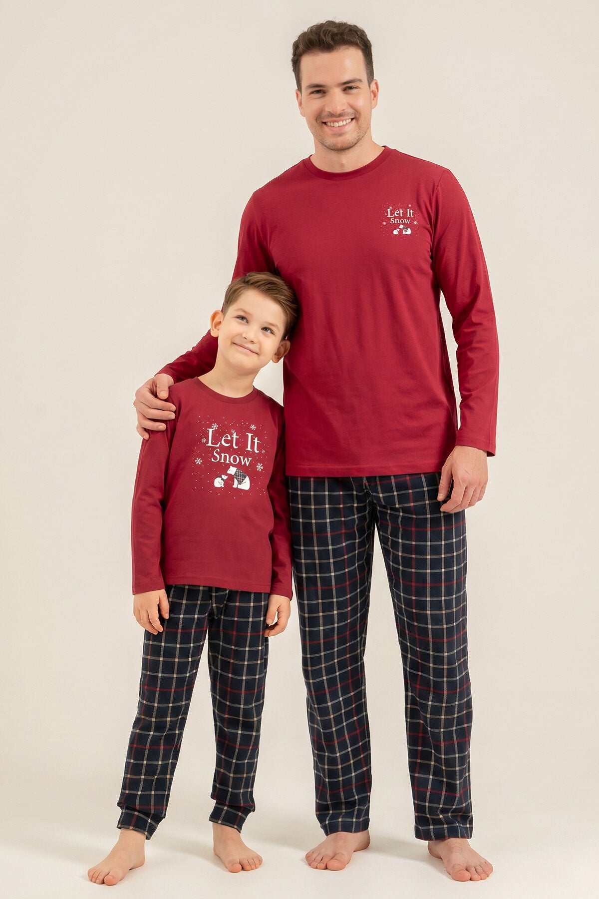 Arnetta Let It Snow Baba Oğul Bordo Uzun Kol Pijama Takımı AR3820-A-V1 Ürün ana görseli