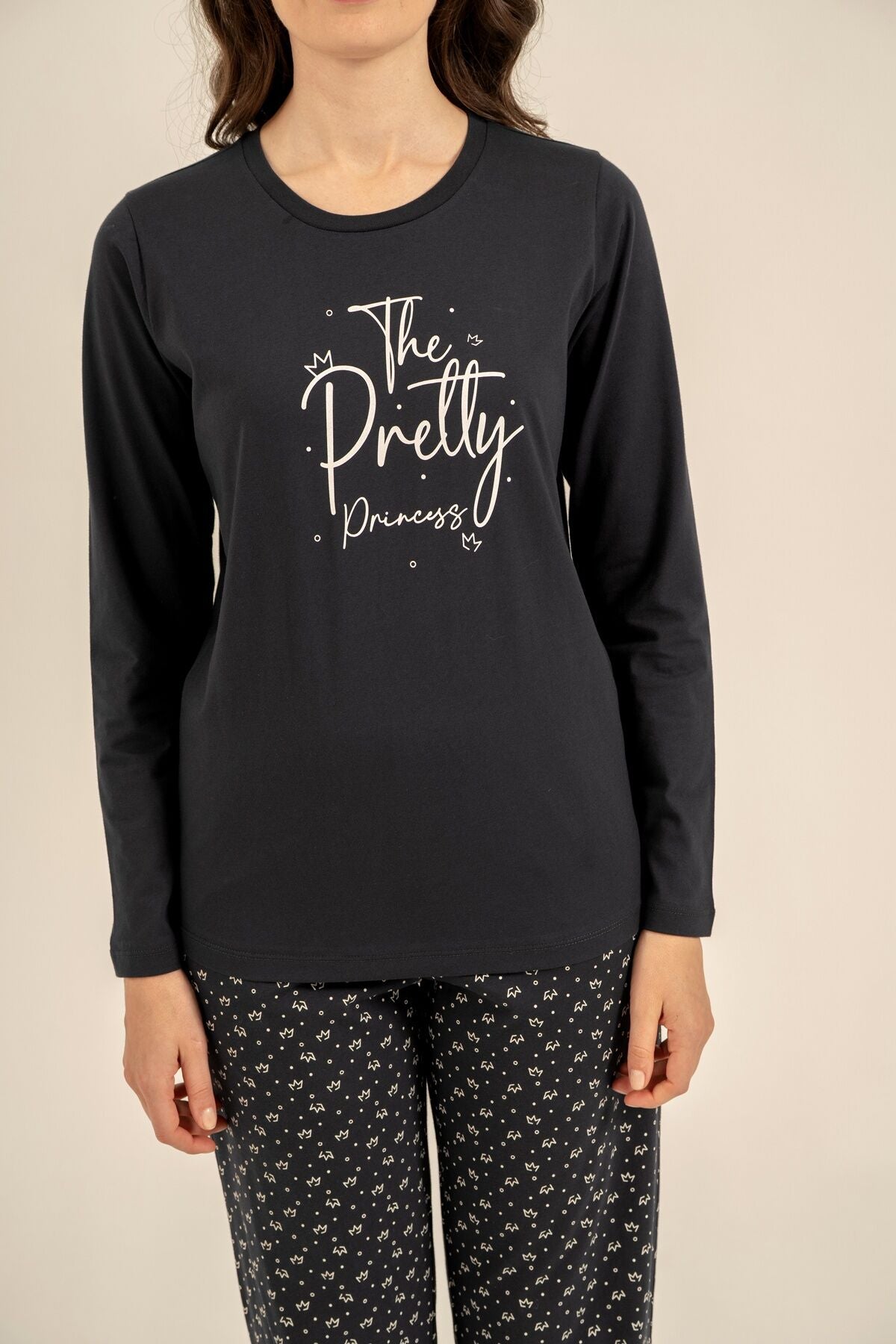 Arnetta The Pretty Princess Anne Kız Lacivert Uzun Kol Pijama Takım AR3731-A-V1
