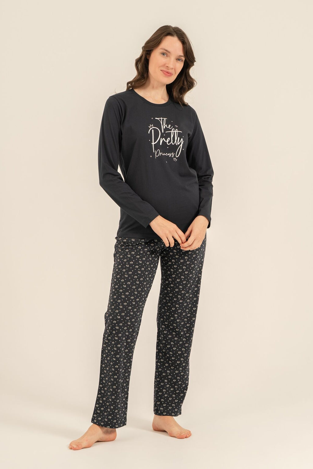 Arnetta The Pretty Princess Anne Kız Lacivert Uzun Kol Pijama Takım AR3731-A-V1