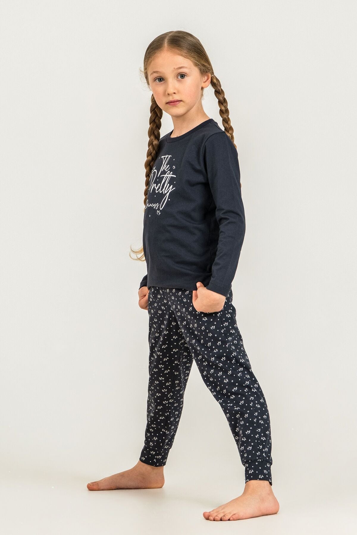 Arnetta The Pretty Princess Anne Kız Lacivert Uzun Kol Pijama Takım AR3731-A-V1
