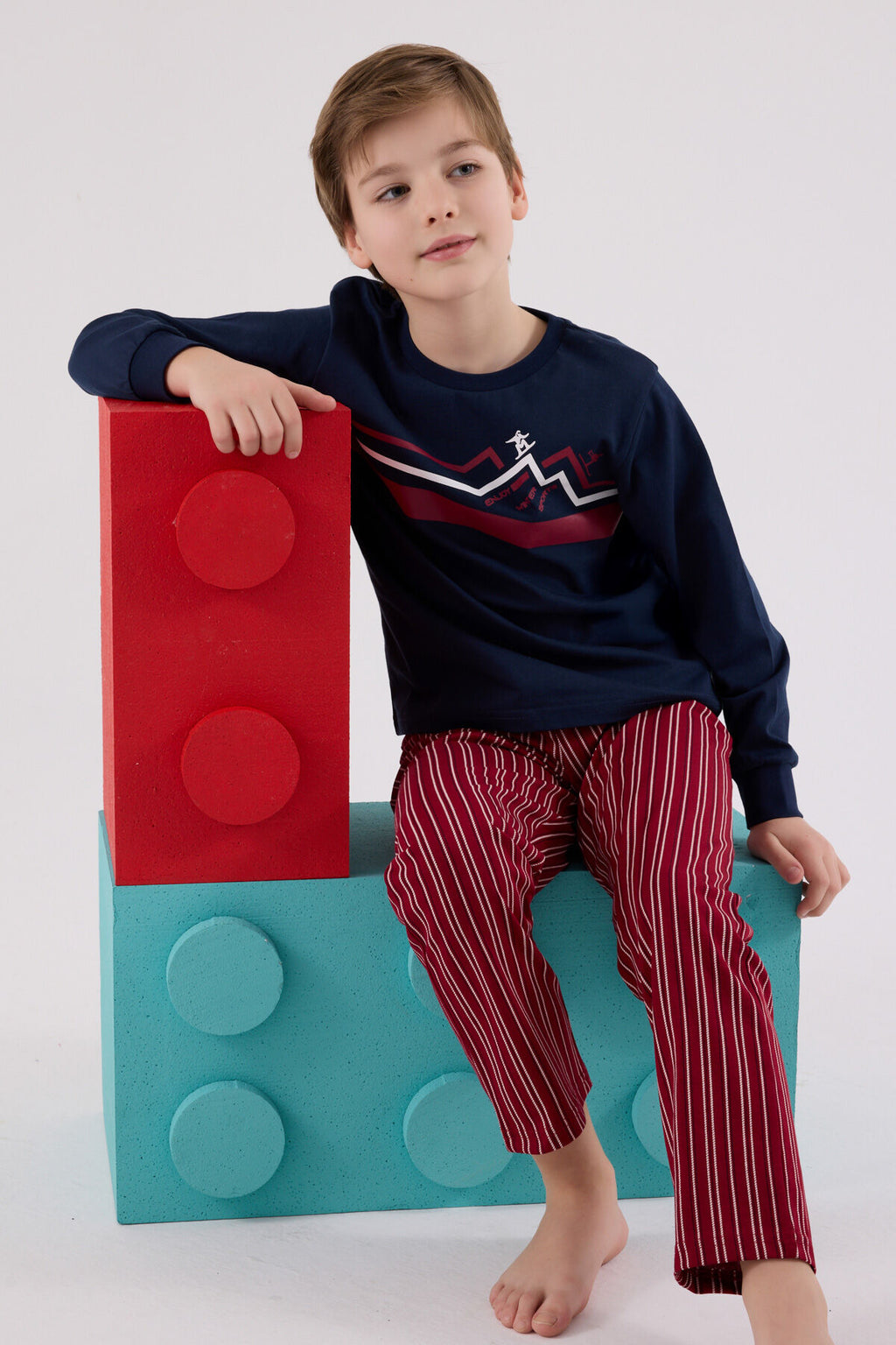 Rolypoly Erkek Çocuk Kışlık Regular Fit Lacivert Pijama Takımı RP3648-C-V2
