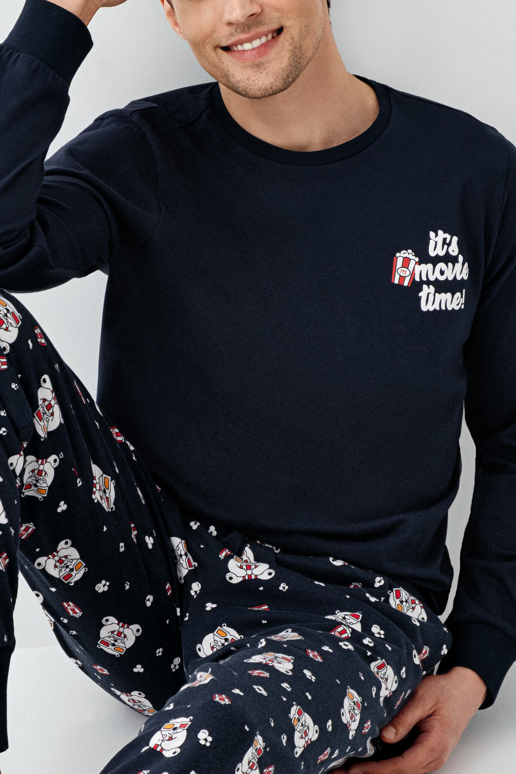 Rolypoly Erkek Bisiklet Yaka Pigment Baskılı Kışlık Regular Fit Lacivert Pijama Takımı RP3676-S-V1