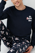 Rolypoly Erkek Bisiklet Yaka Pigment Baskılı Kışlık Regular Fit Lacivert Pijama Takımı RP3676-S-V1