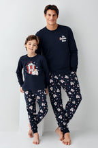 Rolypoly Erkek Bisiklet Yaka Pigment Baskılı Kışlık Regular Fit Lacivert Pijama Takımı RP3676-S-V1