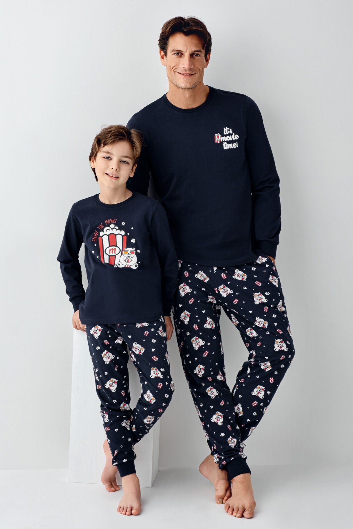 Rolypoly Erkek Bisiklet Yaka Pigment Baskılı Kışlık Regular Fit Lacivert Pijama Takımı RP3676-S-V1
