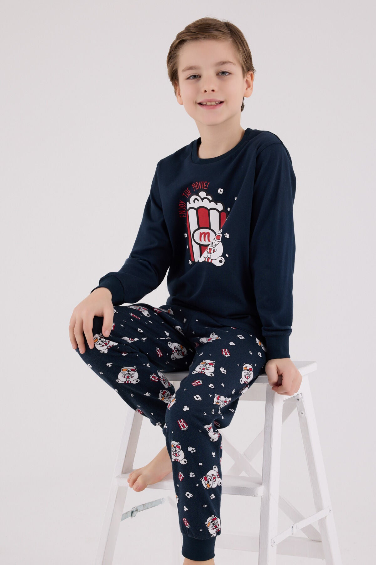 Rolypoly Erkek Çocuk Bisiklet Yaka Pigment Baskýlý Kýþlýk Regular Fit Lacivert Pijama Takýmý RP3676-C-V1 Ürün ana görseli