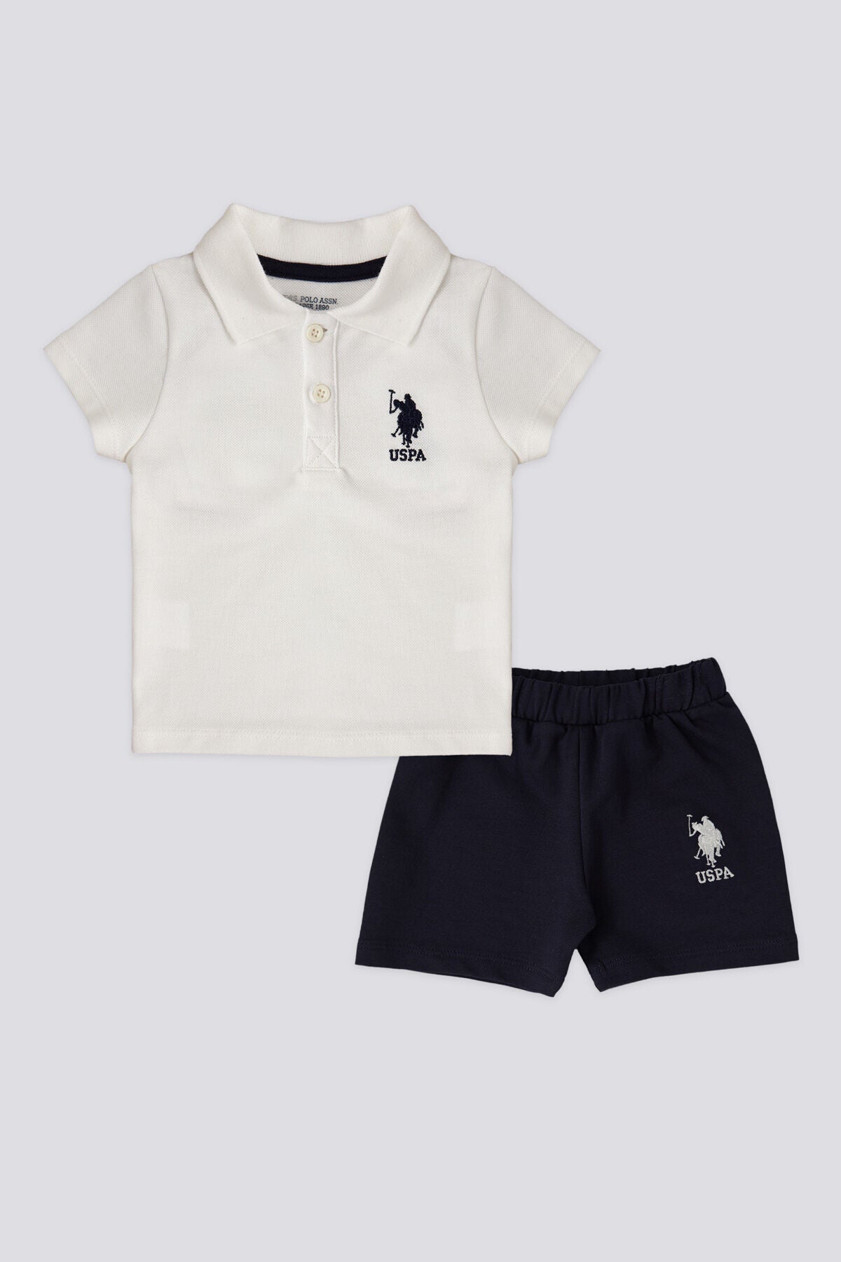 U.S. Polo Assn. Erkek Bebek Polo Yaka Pigment Baskılı Yazlık Regular Fit Beyaz Bebek Takımı USB1834-B-V3