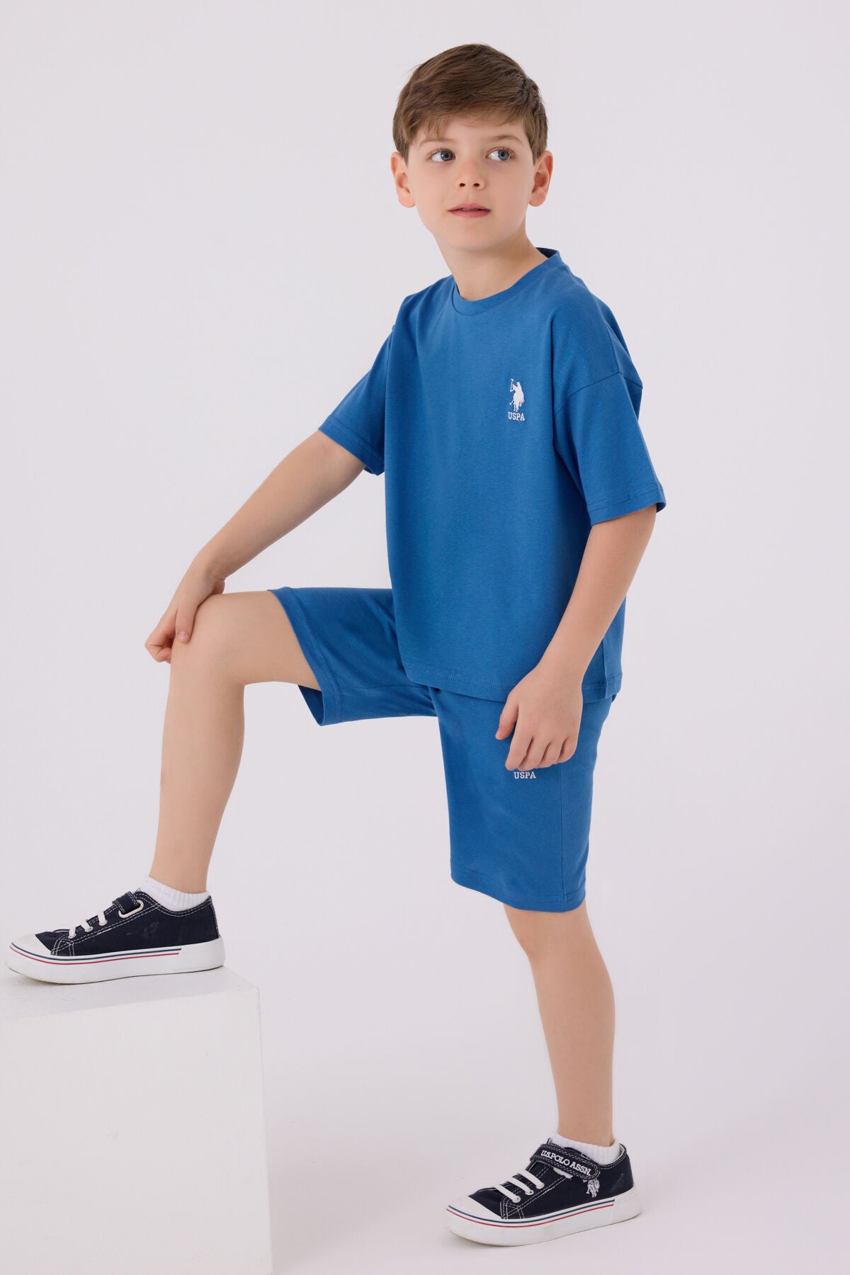 U.S. Polo Assn. Erkek Çocuk Bisiklet Yaka Sargı Nakışlı Yazlık Regular Fit Mavi Bermuda Takım US1779-C-V34 Ürün ana görseli