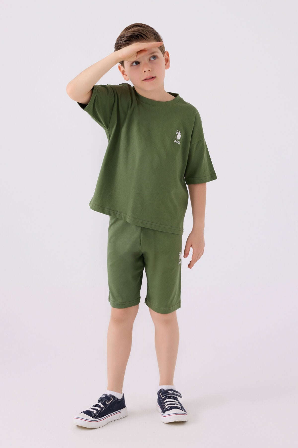 U.S. Polo Assn. Erkek Çocuk Bisiklet Yaka Sargı Nakışlı Yazlık Regular Fit Yeşil Bermuda Takım US1779-C-V17 Ürün ana görseli
