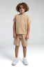Rolypoly Erkek Çocuk Bisiklet Yaka Pigment Baskılı Yazlık Regular Fit Krem Bermuda Takım RP3569-C-V2