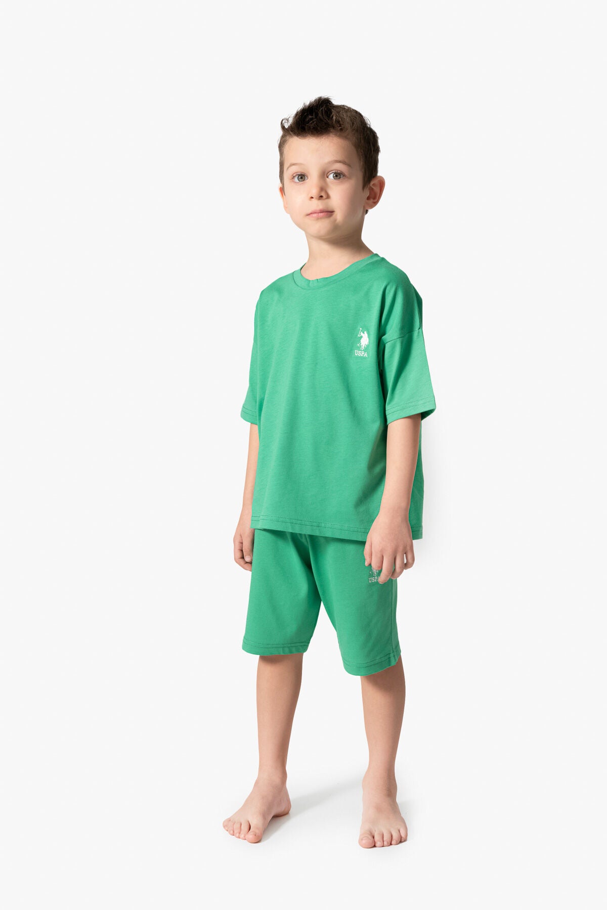 U.S. Polo Assn. Erkek Çocuk Bisiklet Yaka Sargı Nakışlı Yazlık Regular Fit Yeşil Bermuda Takım US1779-C-V40 Ürün ana görseli