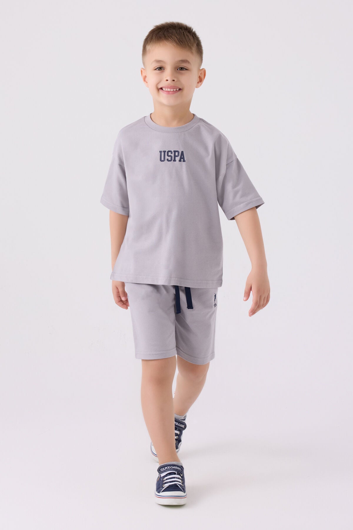 U.S. Polo Assn. Erkek Çocuk Bisiklet Yaka Pigment Baskılı Yazlık Regular Fit Gri Bermuda Takım US1781-C-V14 Ürün ana görseli