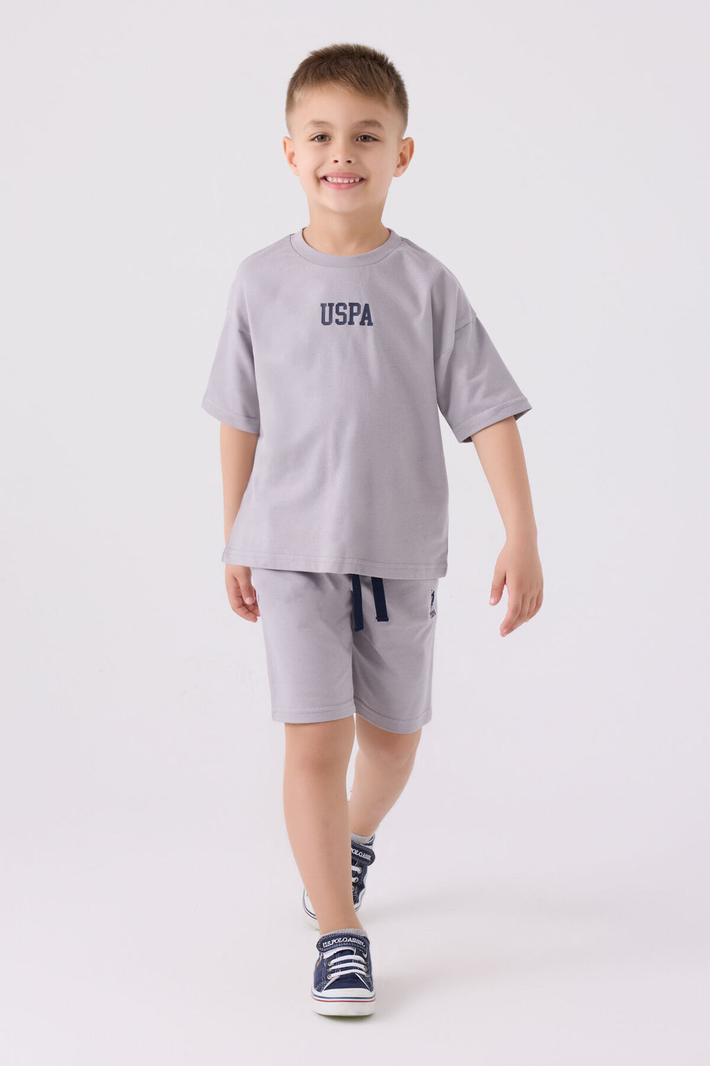 U.S. Polo Assn. Erkek Çocuk Bisiklet Yaka Pigment Baskılı Yazlık Regular Fit Gri Bermuda Takım US1781-C-V14