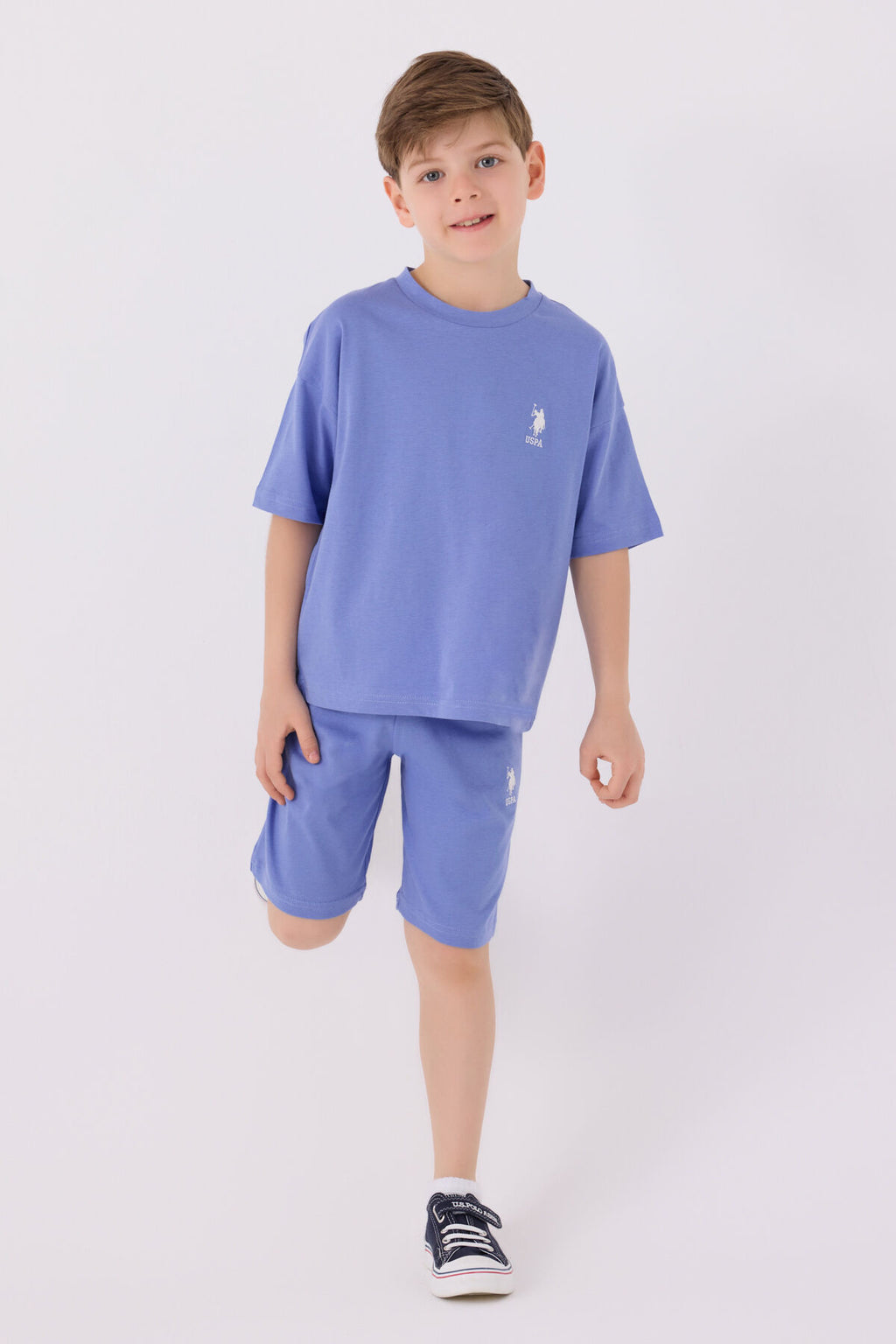 U.S. Polo Assn. Erkek Çocuk Bisiklet Yaka Sargı Nakışlı Yazlık Regular Fit Mavi Bermuda Takım US1779-C-V5