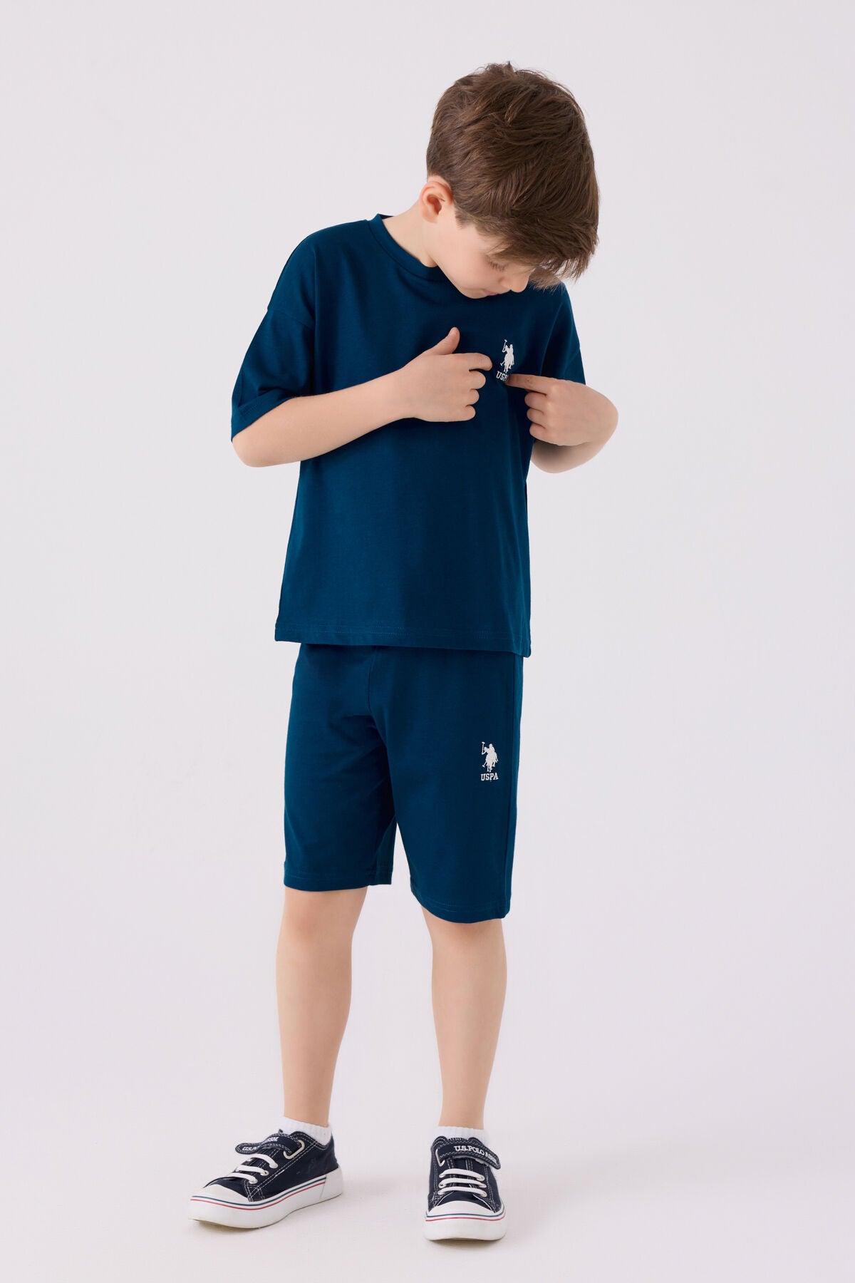 U.S. Polo Assn. Erkek Çocuk Bisiklet Yaka Sargı Nakışlı Yazlık Regular Fit Lacivert Bermuda Takım US1779-C-V9 Ürün ana görseli
